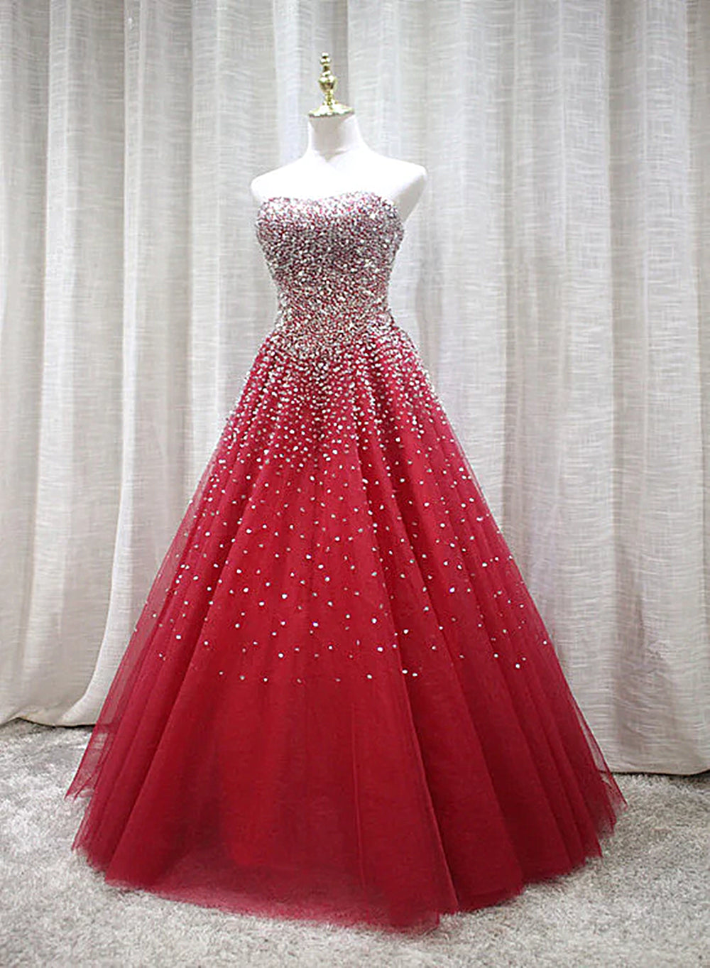 Red Sparkle Prom Dress , Handmade Charming Formal Gown, Prom Dress