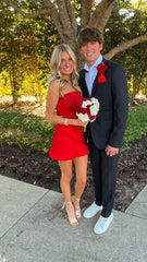 Red Strapless Short Homecoming Dress,Birthday Party Dress