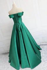 Satin A-line Off-the-Shoulder Evening Dresses,Elegant  Long Prom Dresses,Graduation Dress