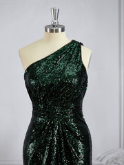 Sheath/Column One-Shoulder Sweep Train Sequins Bridesmaid Dresses