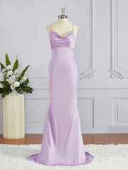 Sheath/Column Square Sweep Train NS Elastic Woven Satin Bridesmaid Dresses