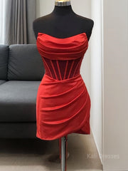 Sheath/Column Strapless Short/Mini Silk like Satin Homecoming Dress