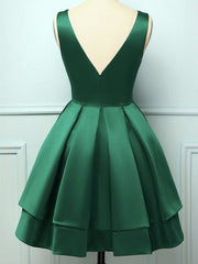 Short V Neck Dark Green Prom Dresses, Short V Neck Dark Green Formal Homecoming Dresses