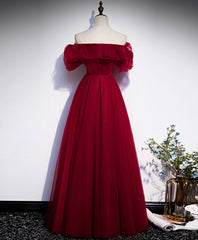 Simple A line Burgundy Long Prom Dress, Burgundy Wedding Party Dress