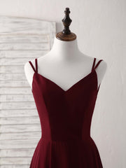 Simple Burgundy Chiffon Long Prom Dress Backless Evening Dress