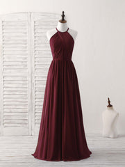 Simple Burgundy Chiffon Long Prom Dress, Burgundy Evening Dress