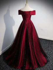 Simple Burgundy Satin Long Prom Dress, Burgundy Evening Dresses