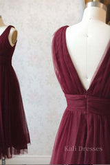 Simple burgundy tulle prom dress tulle burgundy formal dress