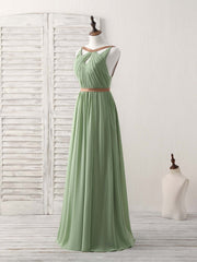 Simple Green Chiffon Long Prom Dress, Green Bridesmaid Dress