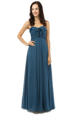 Simple Navy Blue Chiffon Sweetheart Floor Length Bridesmaid Dresses