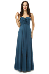 Simple Navy Blue Chiffon Sweetheart Floor Length Bridesmaid Dresses