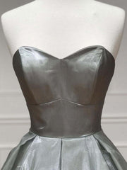 Simple sweetheart neck gray satin long prom dress gray formal party dress