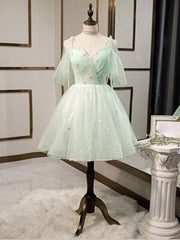 Simple Sweetheart Neck Tulle Short Prom Dresses, Puffy Green Homecoming Dresses