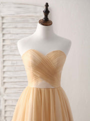 Simple Tulle Champagne Short Prom Dress Tulle Bridesmaid Dress