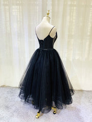 Simple Tulle Tea Length Black Prom Dress, Black Homecoming Dress