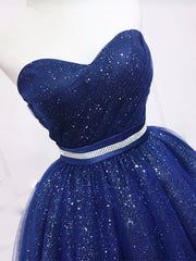 Strapless Dark Blue Short Prom Dresses, Short Dark Blue Graduation Homecoming Dresses