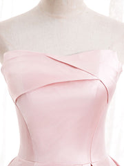 Strapless Pink Satin Prom Dresses, Pink Satin Long Formal Evening Dresses