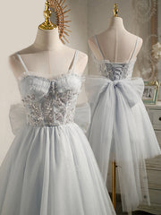 Sweetheart Neck Short Gray Tulle Prom Dresses, Short Grey Tulle Formal Graduation Dresses