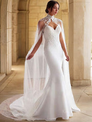 Trumpet/Mermaid Sweetheart Sweep Train Chiffon Wedding Dress with Appliques Lace