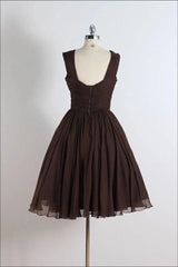 Unique chiffon retro short dark brown prom dress, short cocktail dress