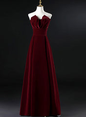 Wine Red Velvet Floor Length Long Prom Dress, Dark Red Party Dress